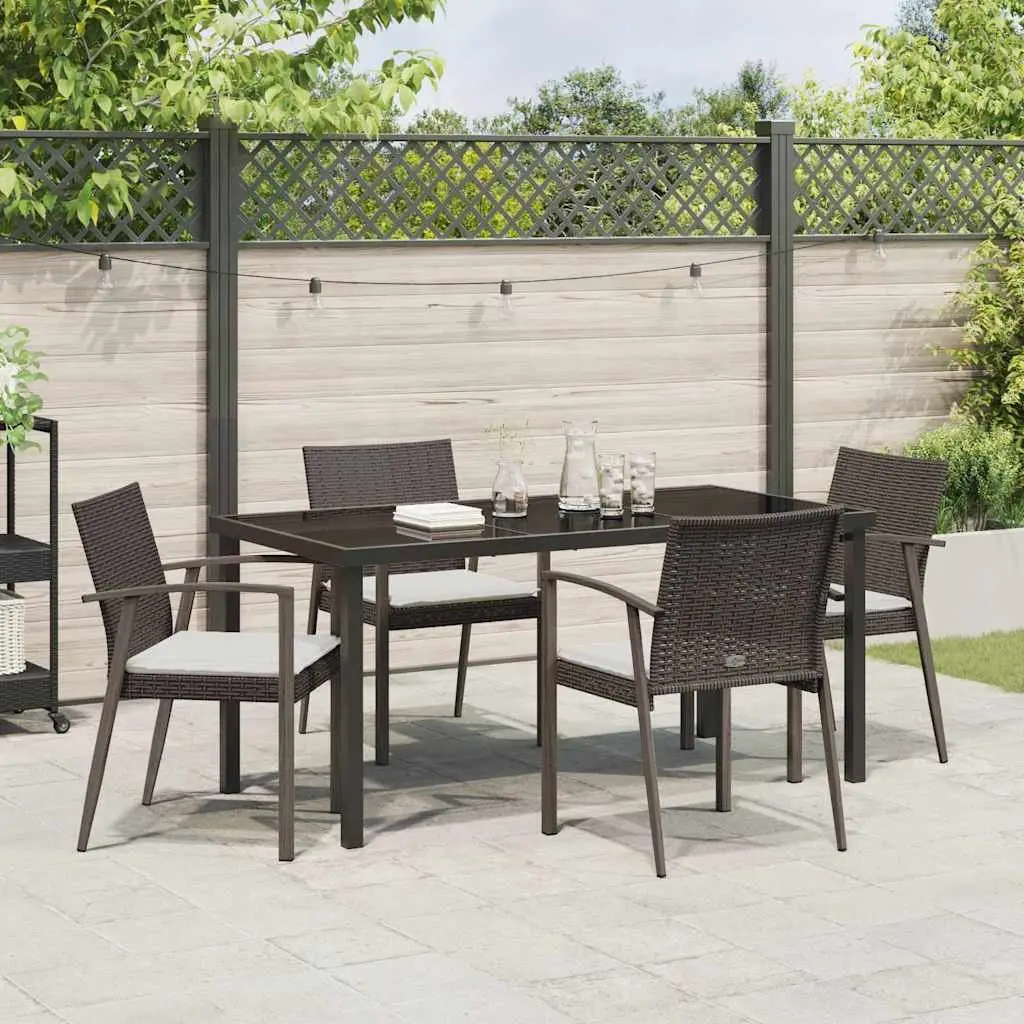 Garden Dining Set 5 Piece Outdoor Furniture PE Rattan Steel Frame Brown Black