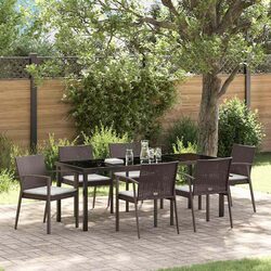 Garden Dining Set 7 pcs Outdoor Furniture Brown Black Rattan Steel Frame