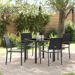Garden Dining Set 5 Pieces Outdoor Table Chair Black Rattan Patio Furniture