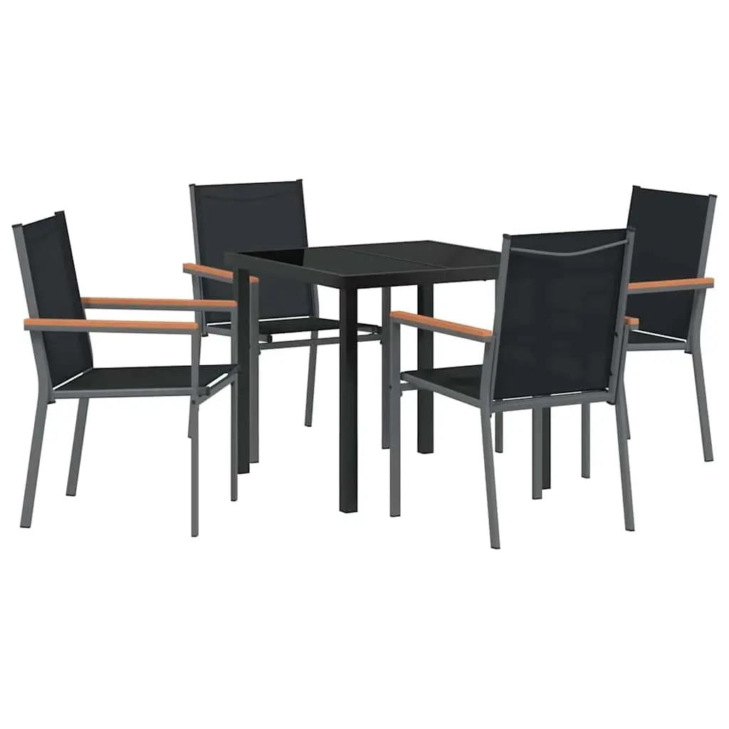 Garden Dining Set Steel Frame Textilene 5 Piece Black