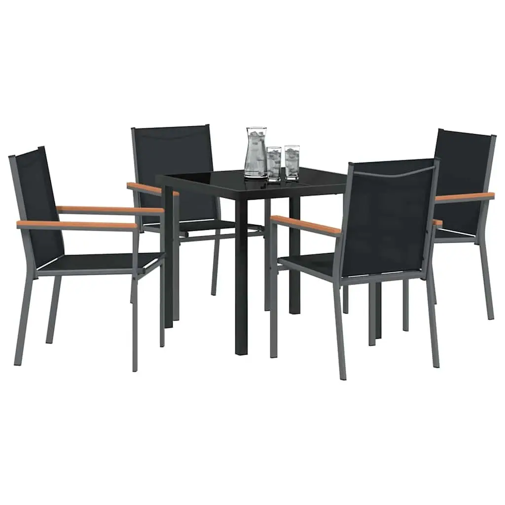 Garden Dining Set Steel Frame Textilene 5 Piece Black