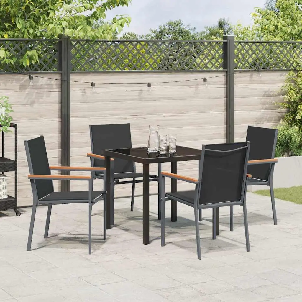 Garden Dining Set Steel Frame Textilene 5 Piece Black