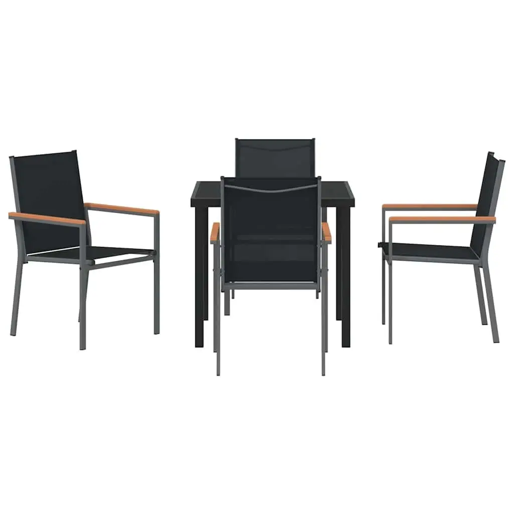 Garden Dining Set Steel Frame Textilene 5 Piece Black