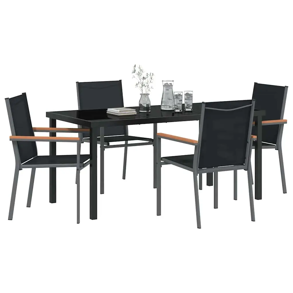 Outdoor Dining Set 5 Piece Black Steel Frame Textilene Mesh Table and Chairs