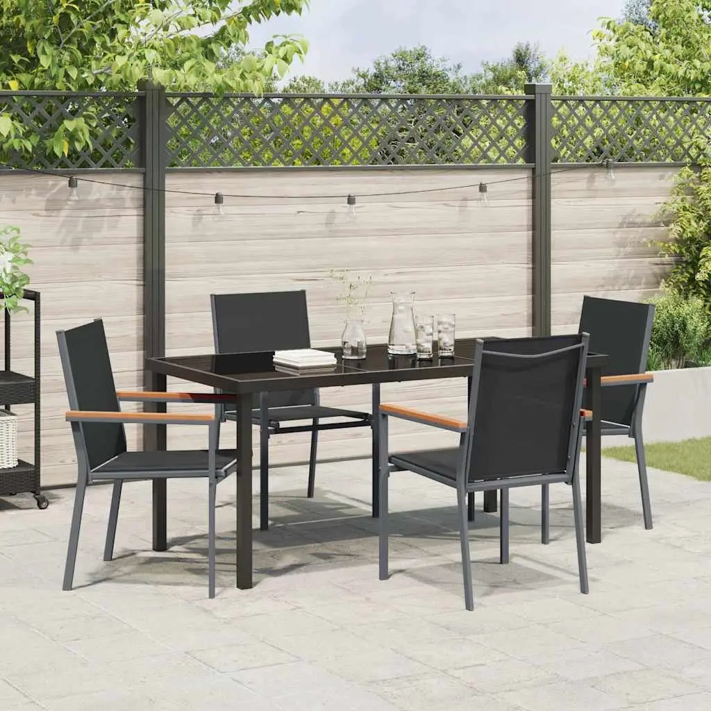 Outdoor Dining Set 5 Piece Black Steel Frame Textilene Mesh Table and Chairs