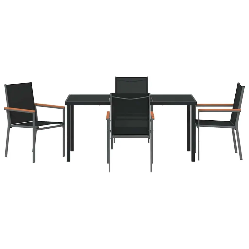 Outdoor Dining Set 5 Piece Black Steel Frame Textilene Mesh Table and Chairs