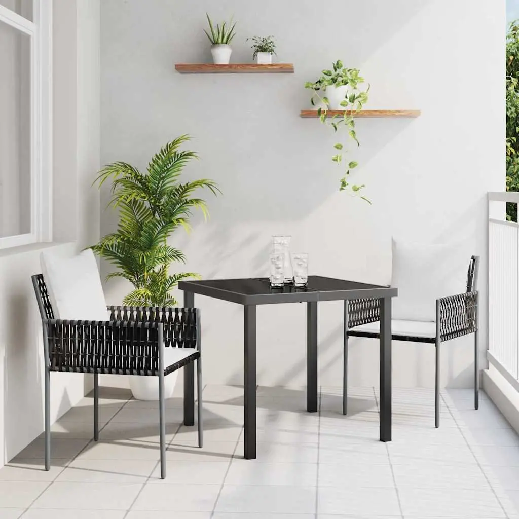 Garden Dining Set Poly Rattan 3 Piece Black and Brown Outdoor Furniture