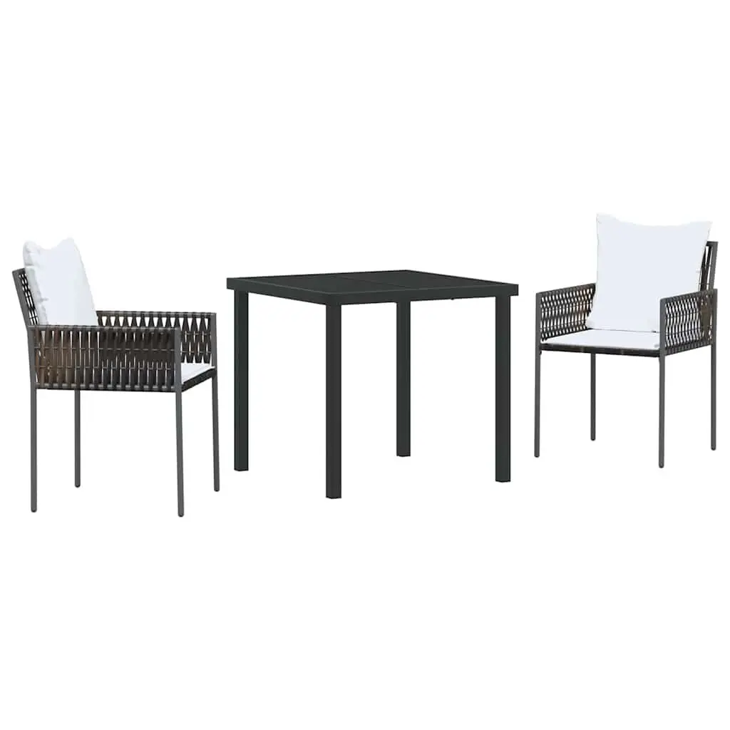 Garden Dining Set Poly Rattan 3 Piece Black and Brown Outdoor Furniture