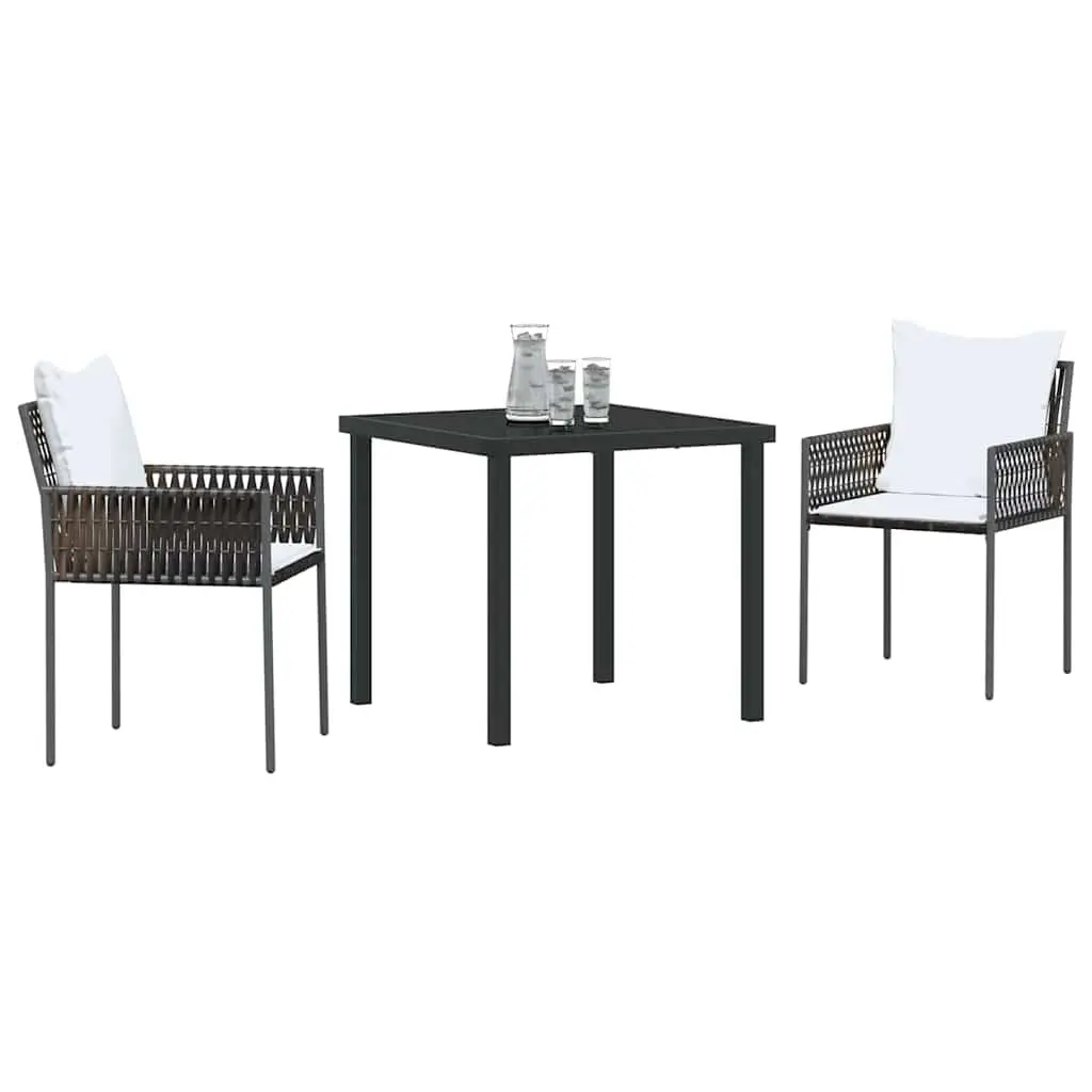 Garden Dining Set Poly Rattan 3 Piece Black and Brown Outdoor Furniture