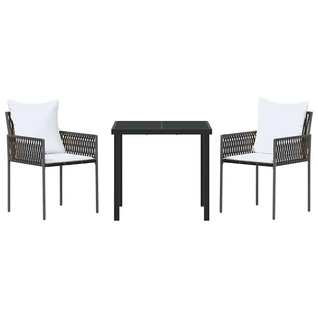 Garden Dining Set Poly Rattan 3 Piece Black and Brown Outdoor Furniture