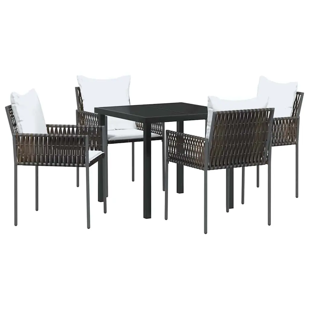 Outdoor Furniture Set 5 Piece Patio Dining Table and Chairs Poly Rattan Powder Coated Steel Brown Black
