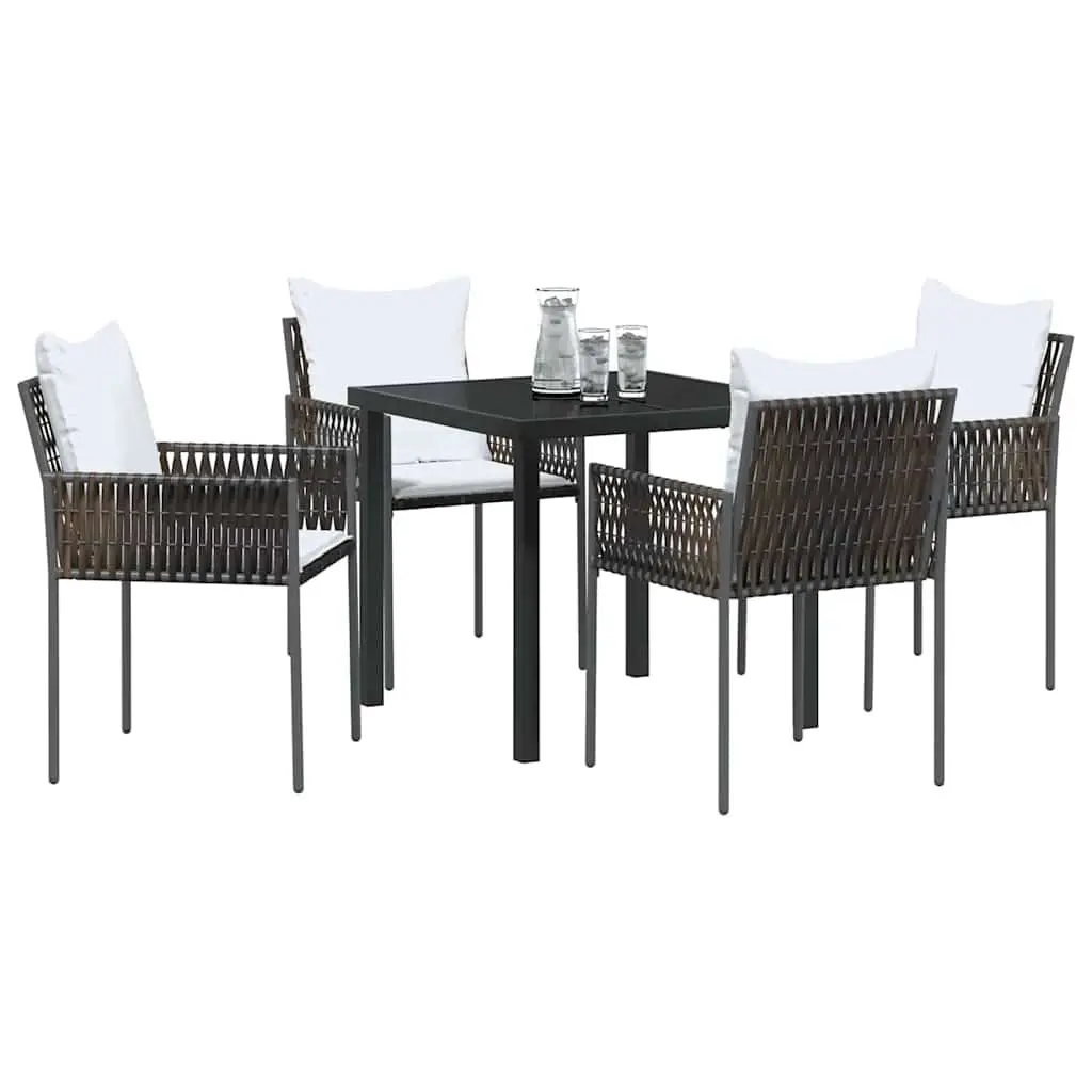 Outdoor Furniture Set 5 Piece Patio Dining Table and Chairs Poly Rattan Powder Coated Steel Brown Black