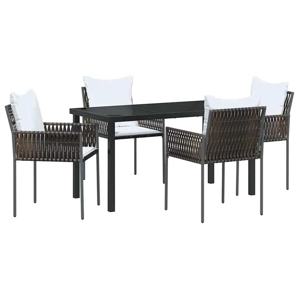 Garden Dining Set Poly Rattan Powder-Coated Steel 5 Piece Outdoor Furniture Brown