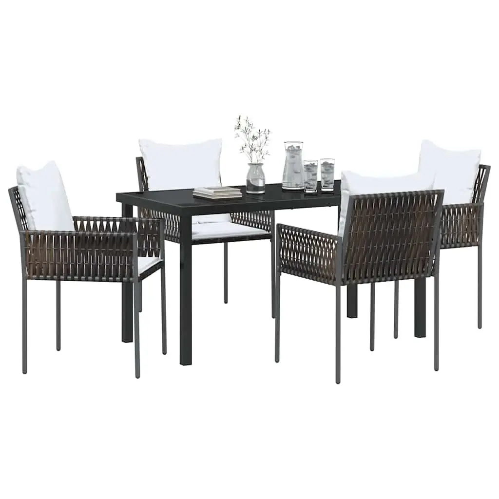 Garden Dining Set Poly Rattan Powder-Coated Steel 5 Piece Outdoor Furniture Brown