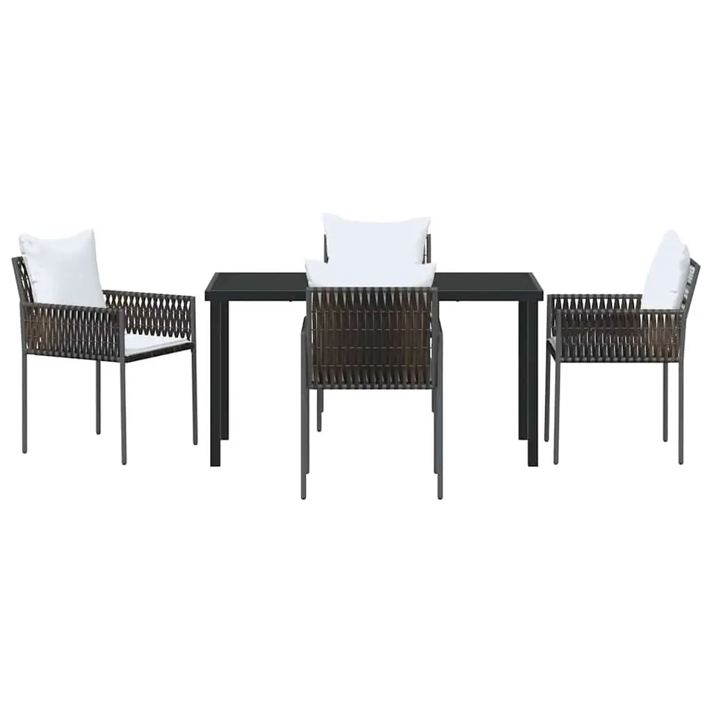 Garden Dining Set Poly Rattan Powder-Coated Steel 5 Piece Outdoor Furniture Brown