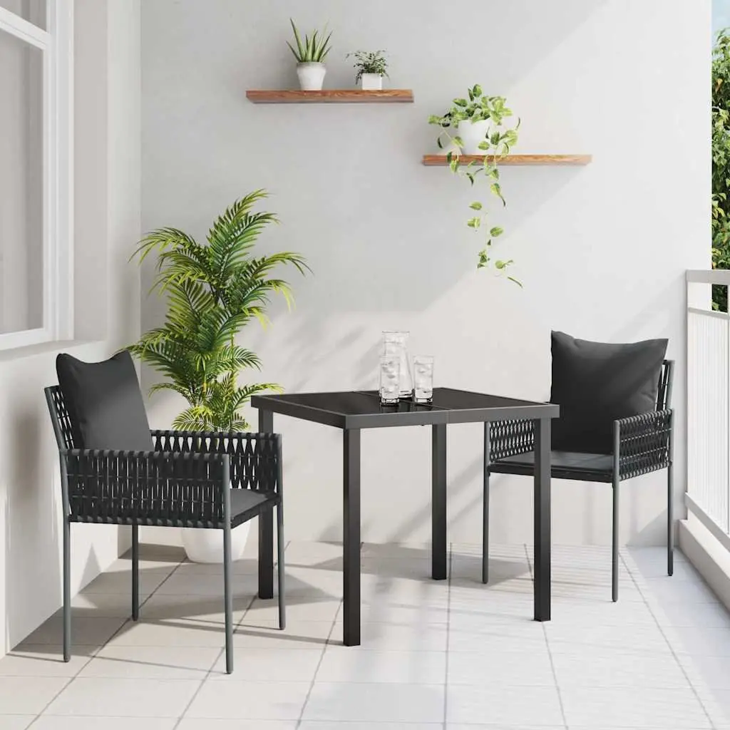 Outdoor Dining Set Poly Rattan 3 Pieces Black Grey Garden Furniture Table Chairs