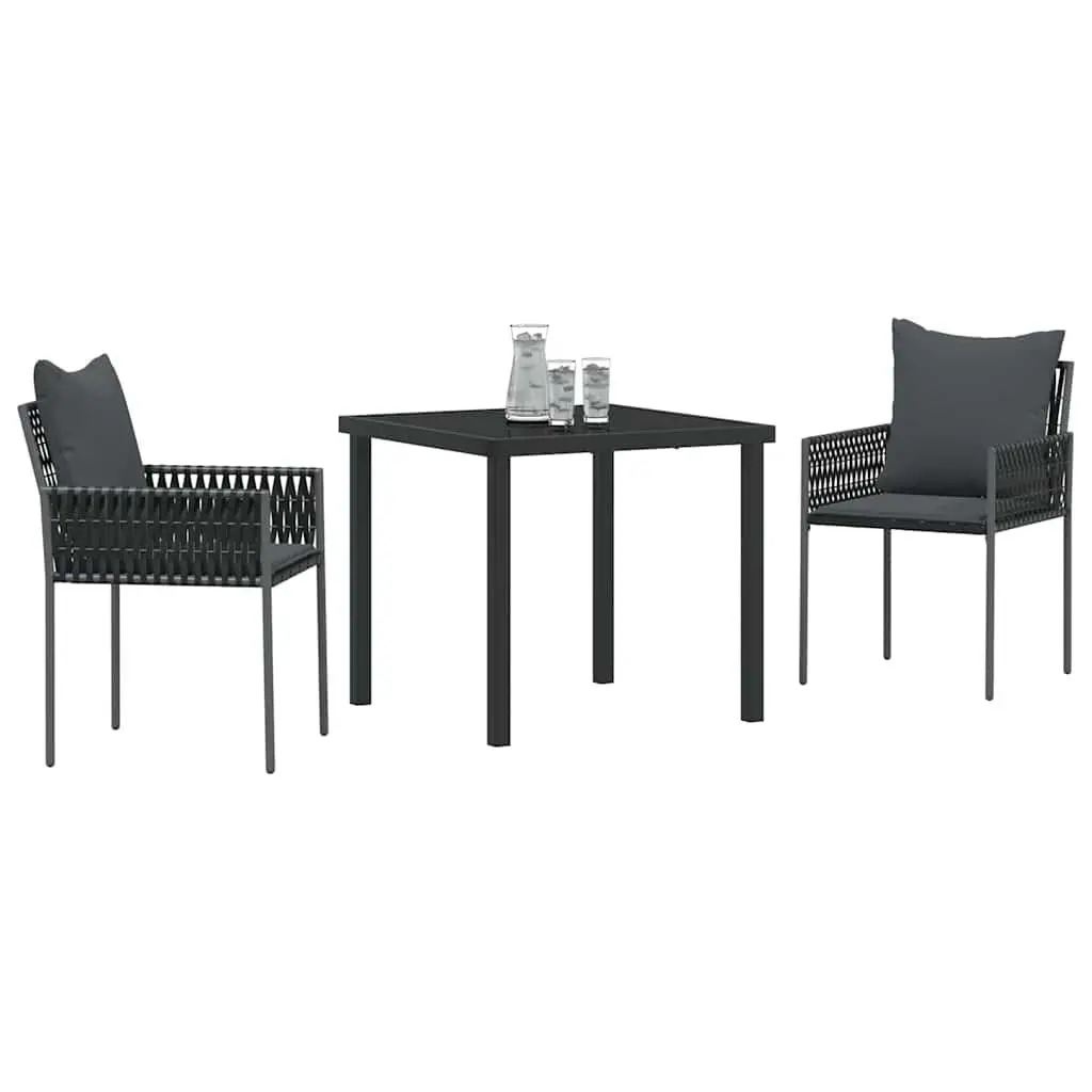 Outdoor Dining Set Poly Rattan 3 Pieces Black Grey Garden Furniture Table Chairs