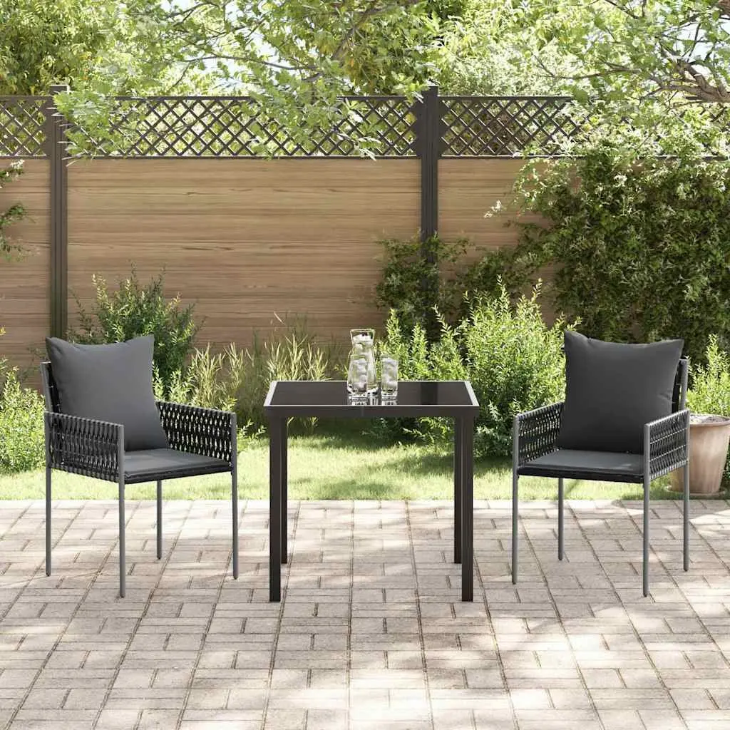 Outdoor Dining Set Poly Rattan 3 Pieces Black Grey Garden Furniture Table Chairs