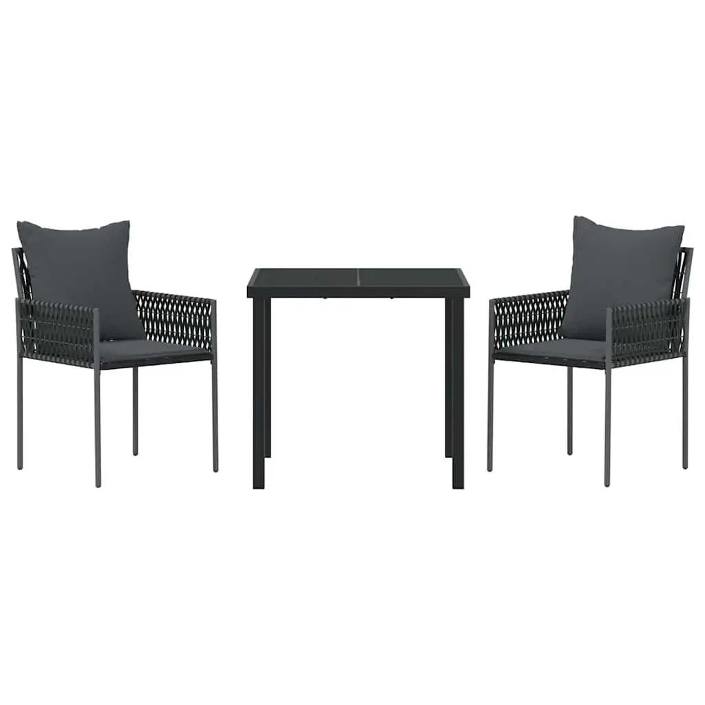 Outdoor Dining Set Poly Rattan 3 Pieces Black Grey Garden Furniture Table Chairs