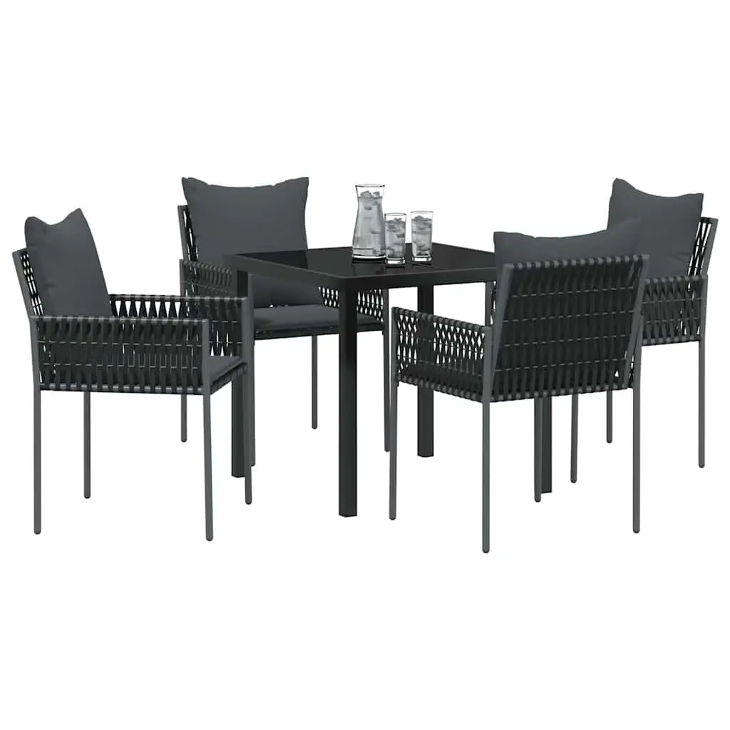 Garden Dining Set 5 Pieces Outdoor Furniture Black Grey Rattan Steel Chairs