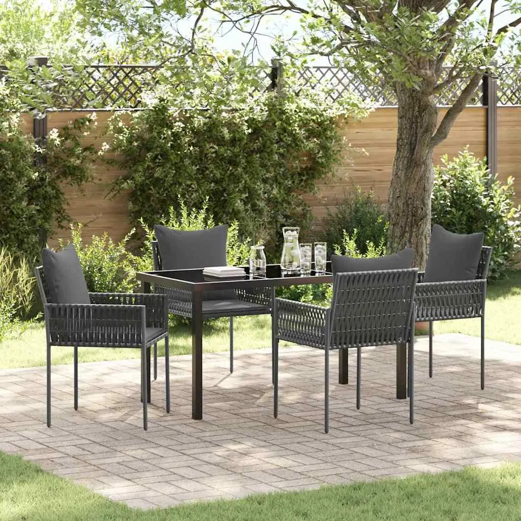 5 Piece Dining Set Patio Outdoor Black Grey Poly Rattan Table Chair