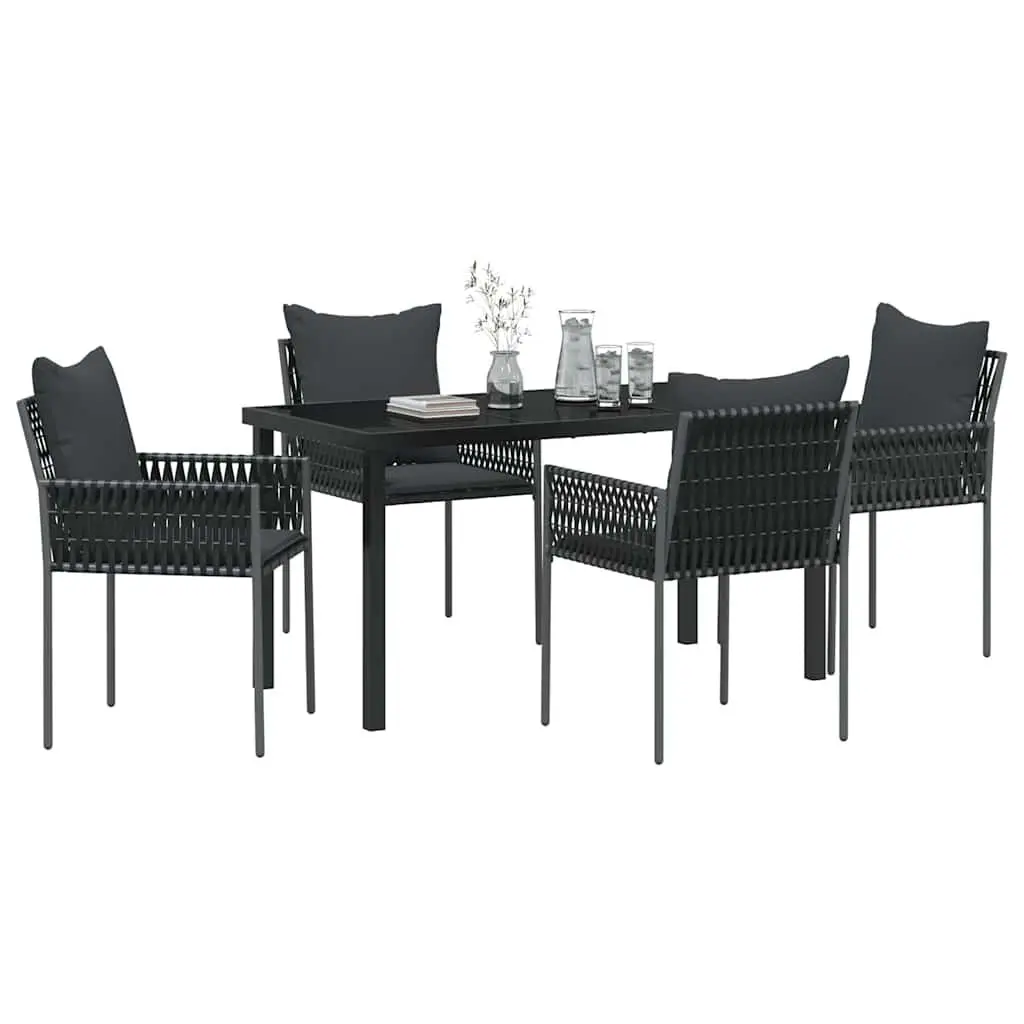 5 Piece Dining Set Patio Outdoor Black Grey Poly Rattan Table Chair