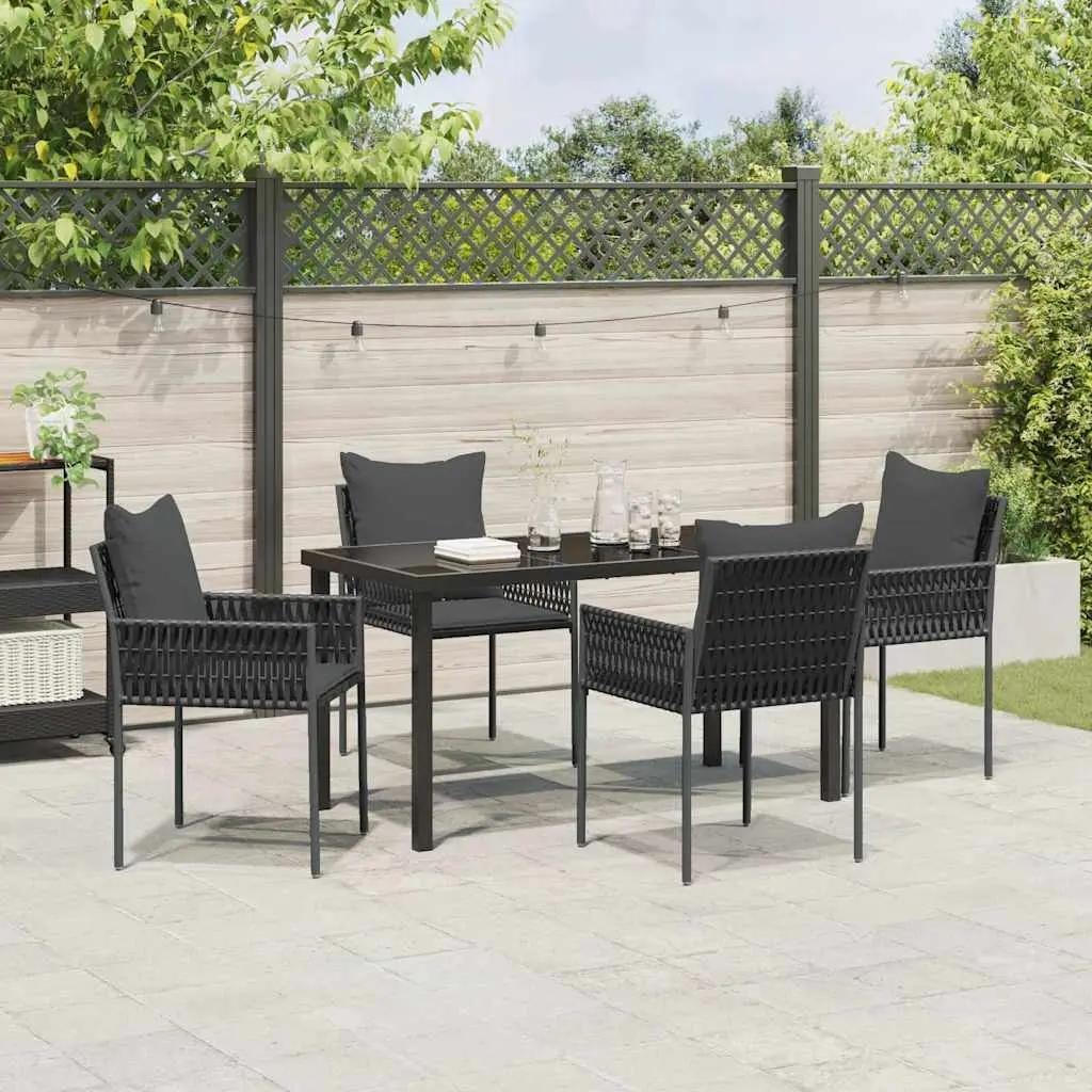 5 Piece Dining Set Patio Outdoor Black Grey Poly Rattan Table Chair