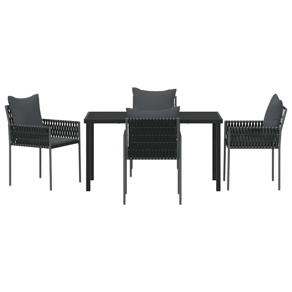 5 Piece Dining Set Patio Outdoor Black Grey Poly Rattan Table Chair