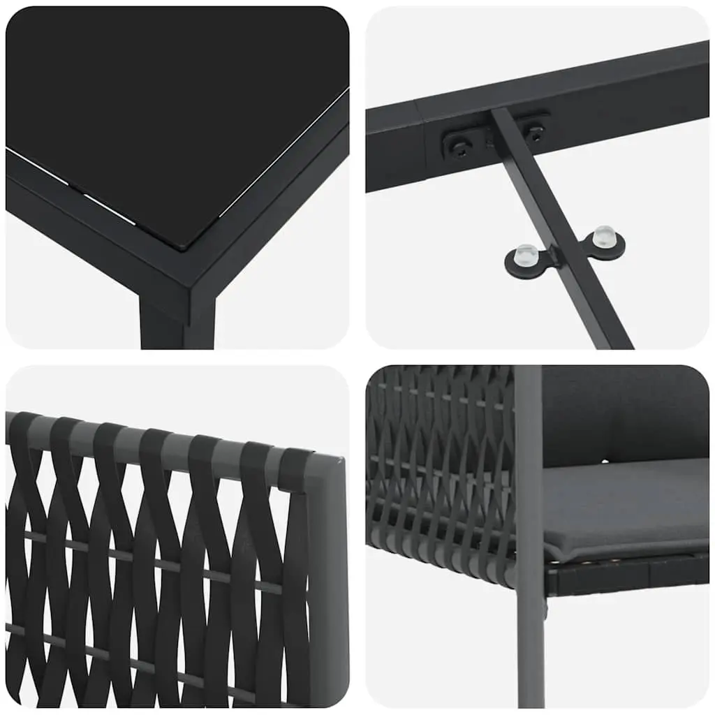 5 Piece Dining Set Patio Outdoor Black Grey Poly Rattan Table Chair