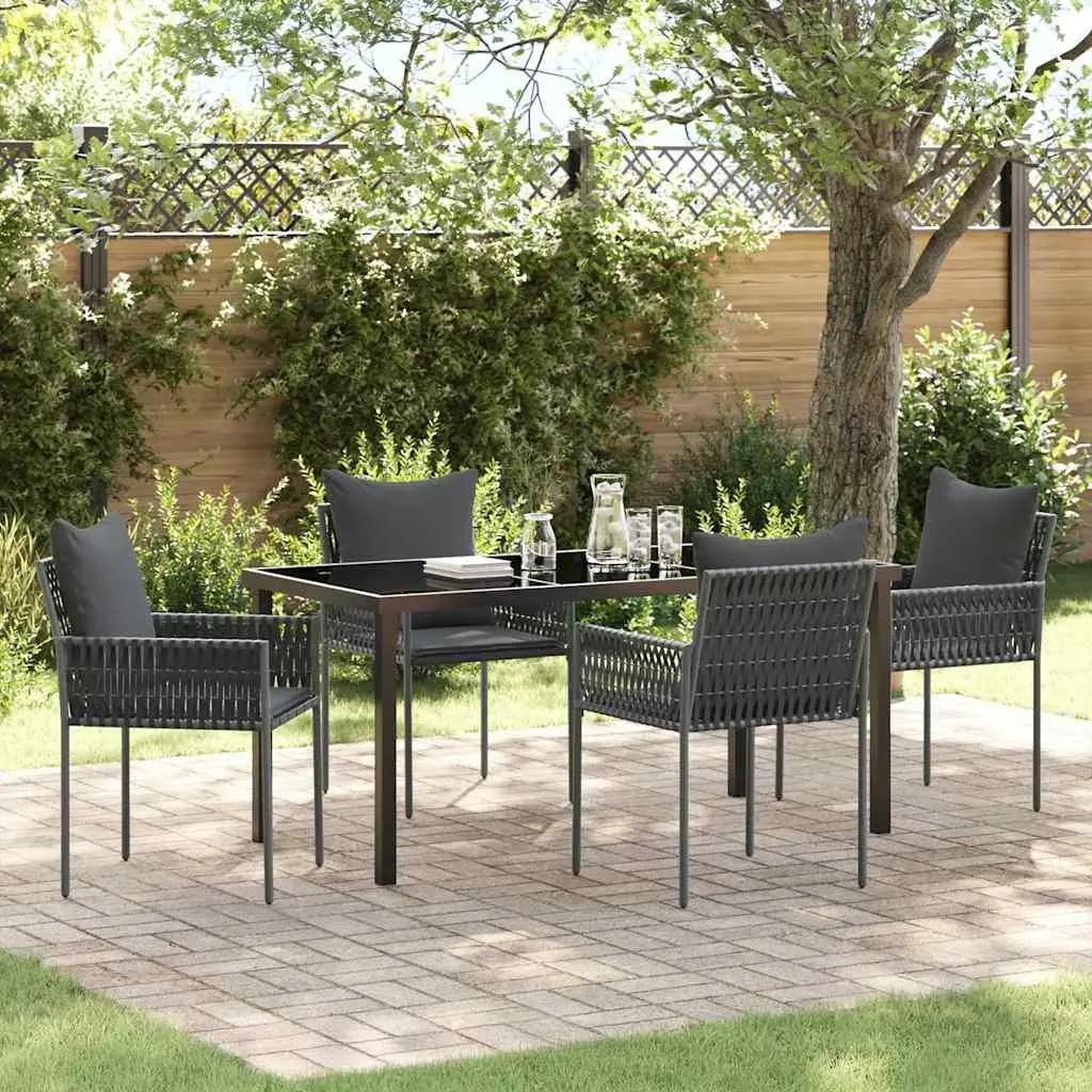 Garden Dining Set 5 Pieces Poly Rattan Powder-Coated Steel Black Grey Outdoor Furniture