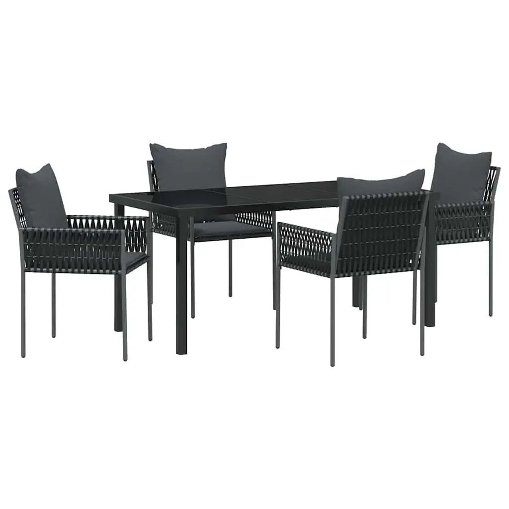 Garden Dining Set 5 Pieces Poly Rattan Powder-Coated Steel Black Grey Outdoor Furniture