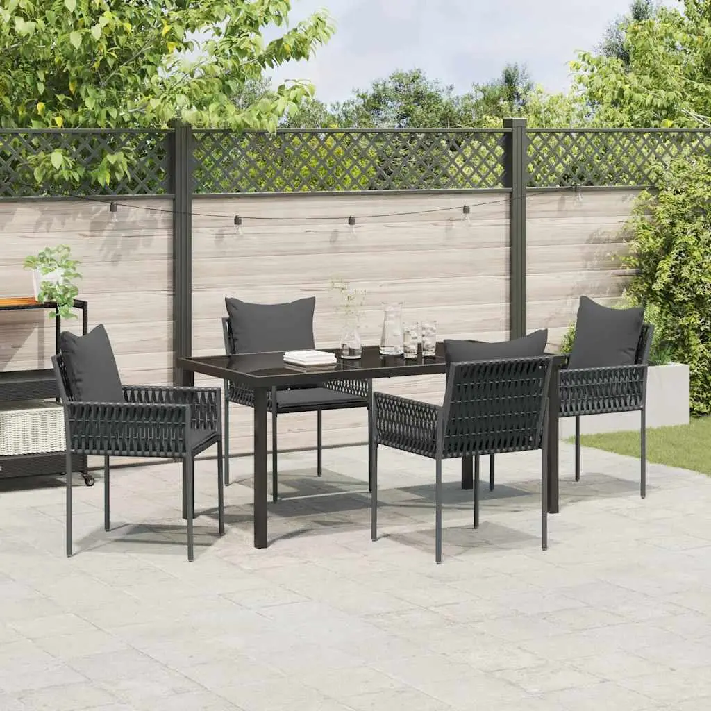 Garden Dining Set 5 Pieces Poly Rattan Powder-Coated Steel Black Grey Outdoor Furniture