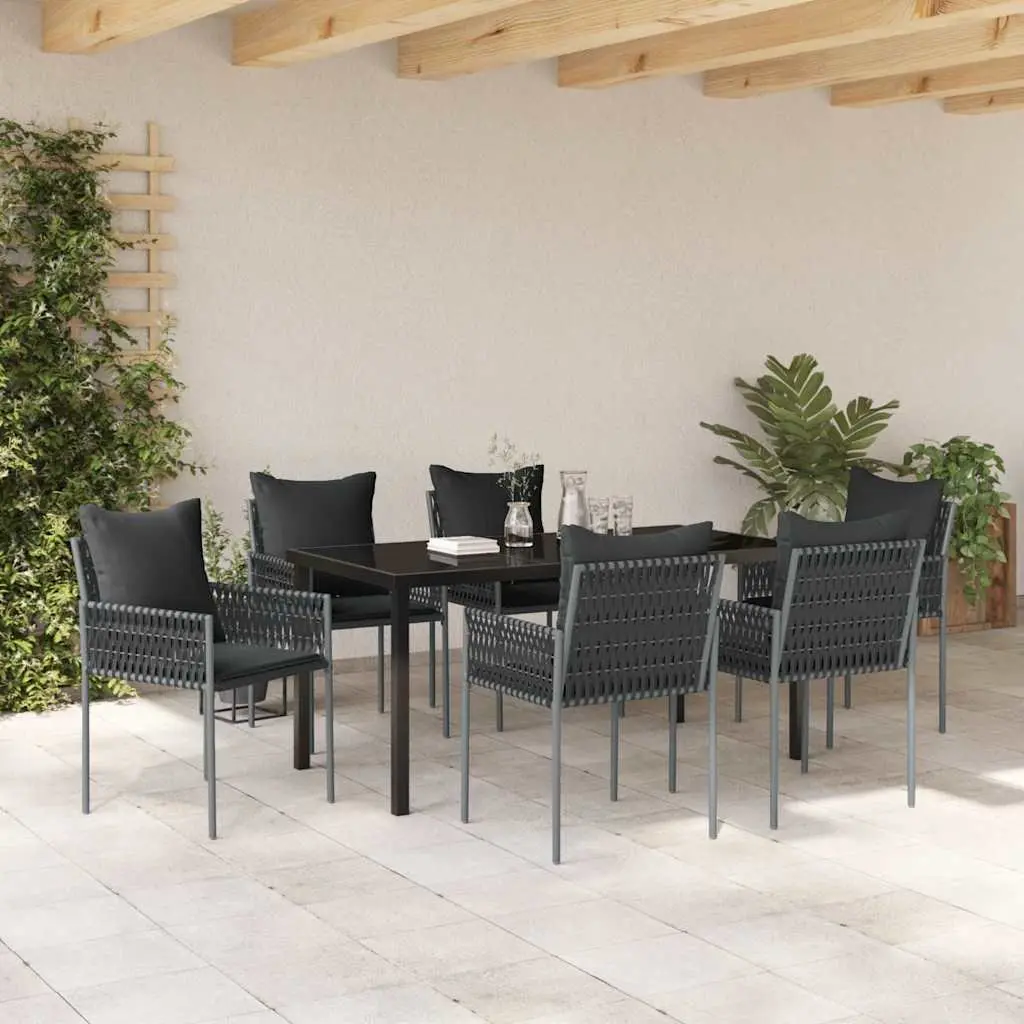 Garden Dining Set 7 Piece Poly Rattan Powder-Coated Steel Black Grey Outdoor Furniture