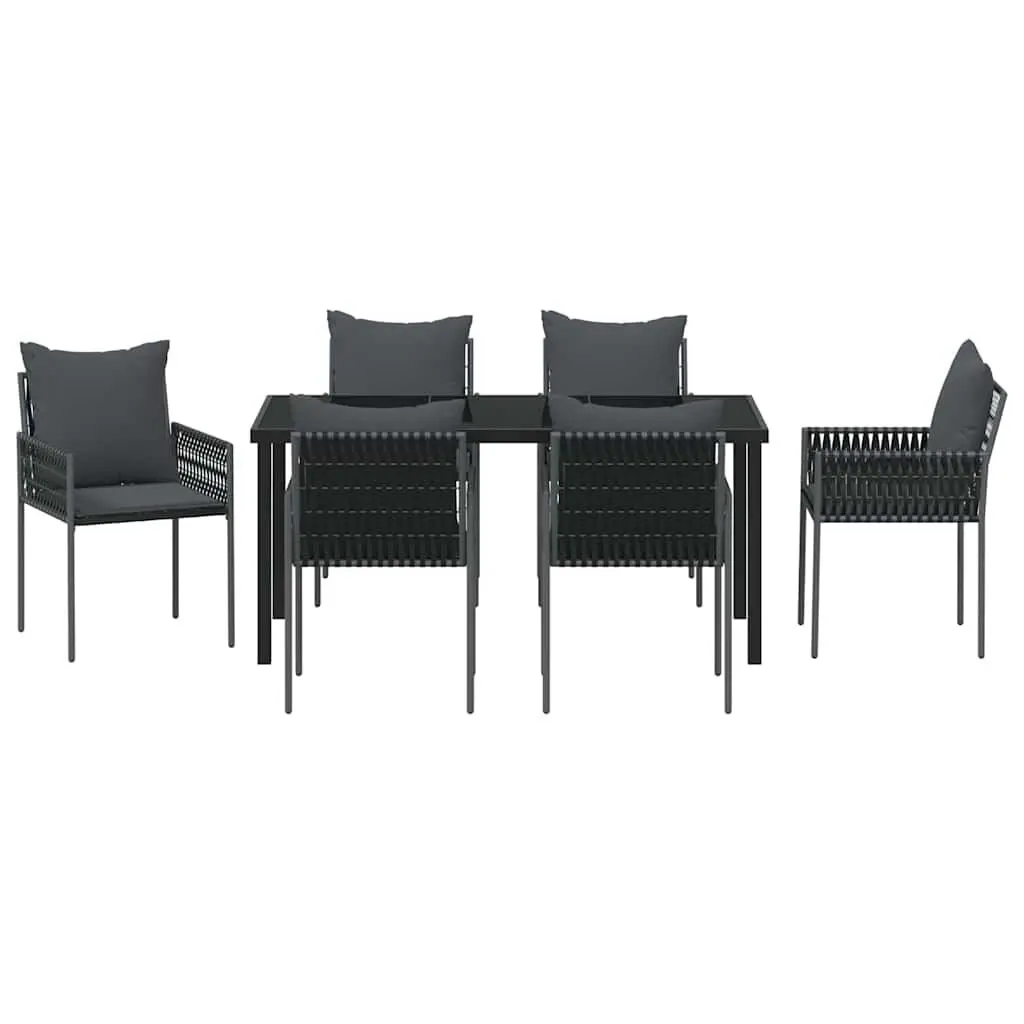 Garden Dining Set 7 Piece Poly Rattan Powder-Coated Steel Black Grey Outdoor Furniture