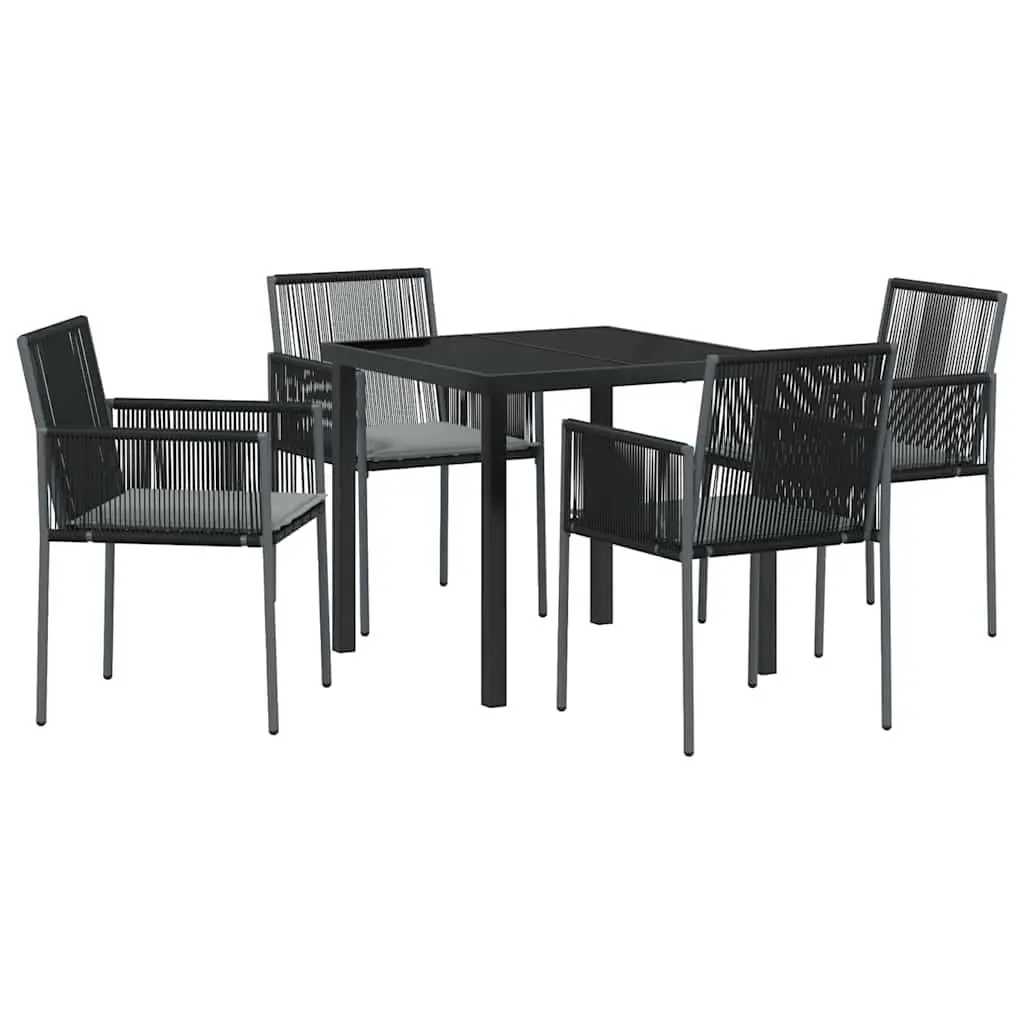 Garden Dining Set Poly Rattan Black Powder Coated Steel 5 Pieces Outdoor Furniture Patio Table