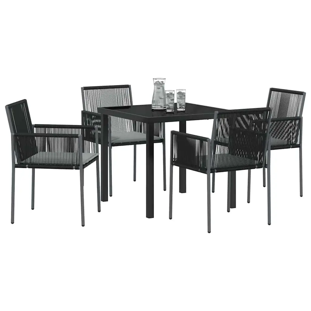 Garden Dining Set Poly Rattan Black Powder Coated Steel 5 Pieces Outdoor Furniture Patio Table