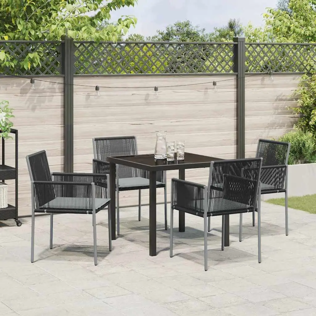 Garden Dining Set Poly Rattan Black Powder Coated Steel 5 Pieces Outdoor Furniture Patio Table