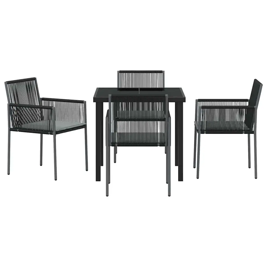 Garden Dining Set Poly Rattan Black Powder Coated Steel 5 Pieces Outdoor Furniture Patio Table