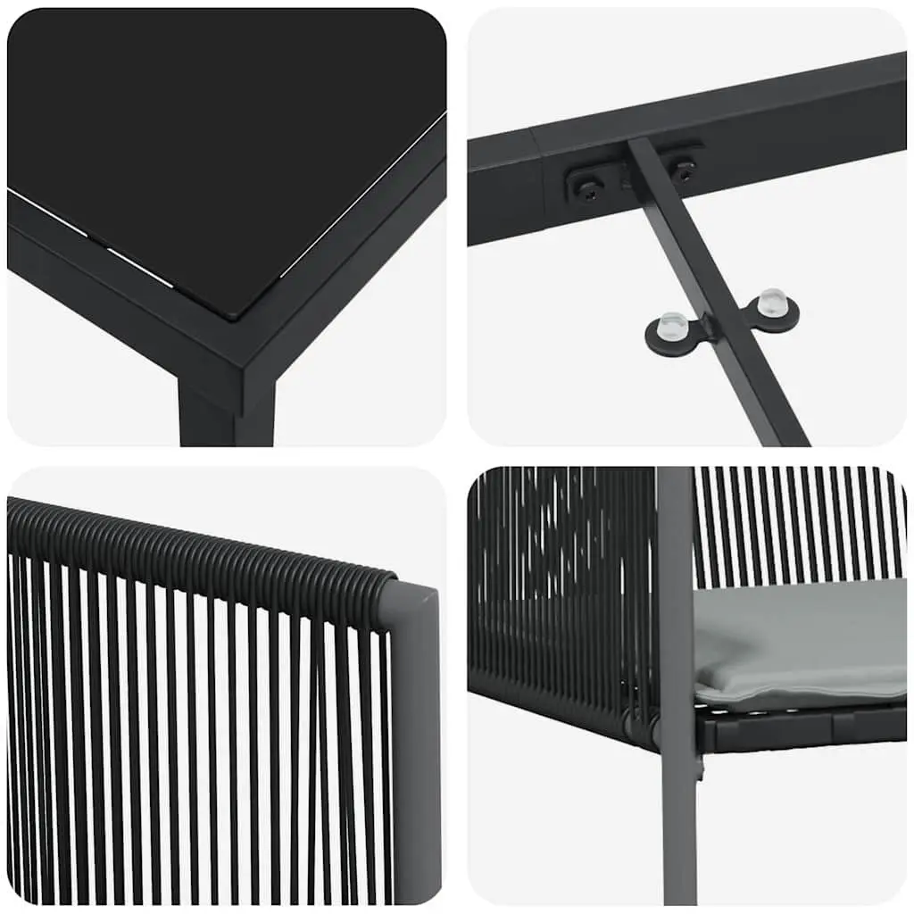 Garden Dining Set Poly Rattan Black Powder Coated Steel 5 Pieces Outdoor Furniture Patio Table