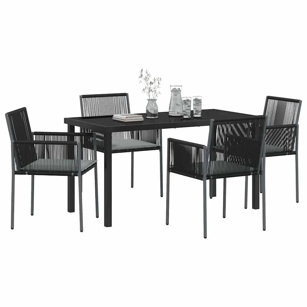 Garden Dining Set 5 Pieces Black Poly Rattan Outdoor Furniture Patio Dining