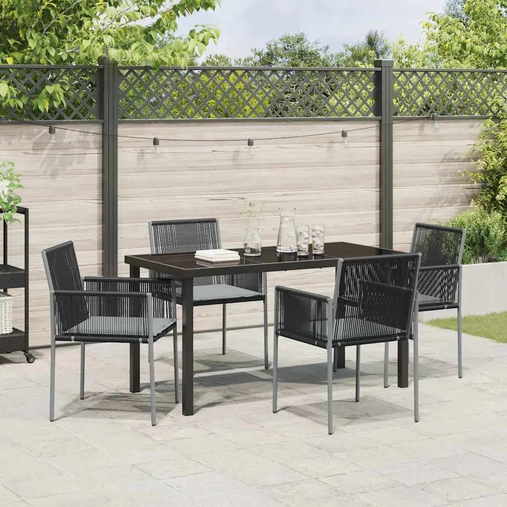 Garden Dining Set 5 Pieces Black Poly Rattan Outdoor Furniture Patio Dining