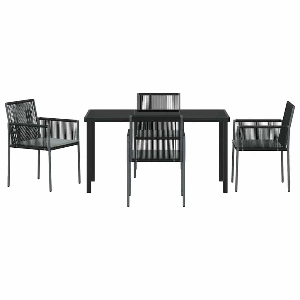 Garden Dining Set 5 Pieces Black Poly Rattan Outdoor Furniture Patio Dining