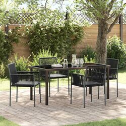 Garden Dining Set 5 Piece Outdoor Furniture Black Poly Rattan Steel Frame