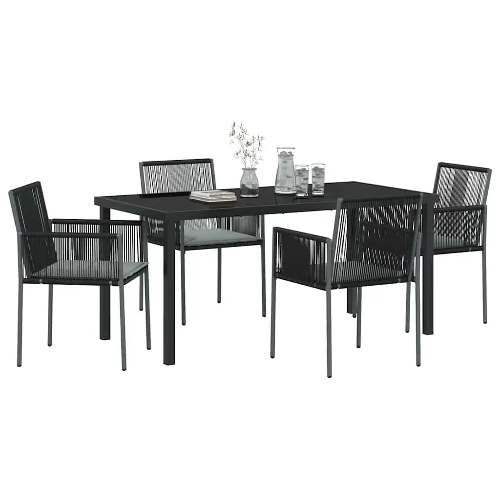 Garden Dining Set Poly Rattan Black 5 Piece Steel Frame