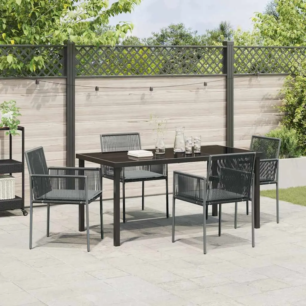 Garden Dining Set Poly Rattan Black 5 Piece Steel Frame