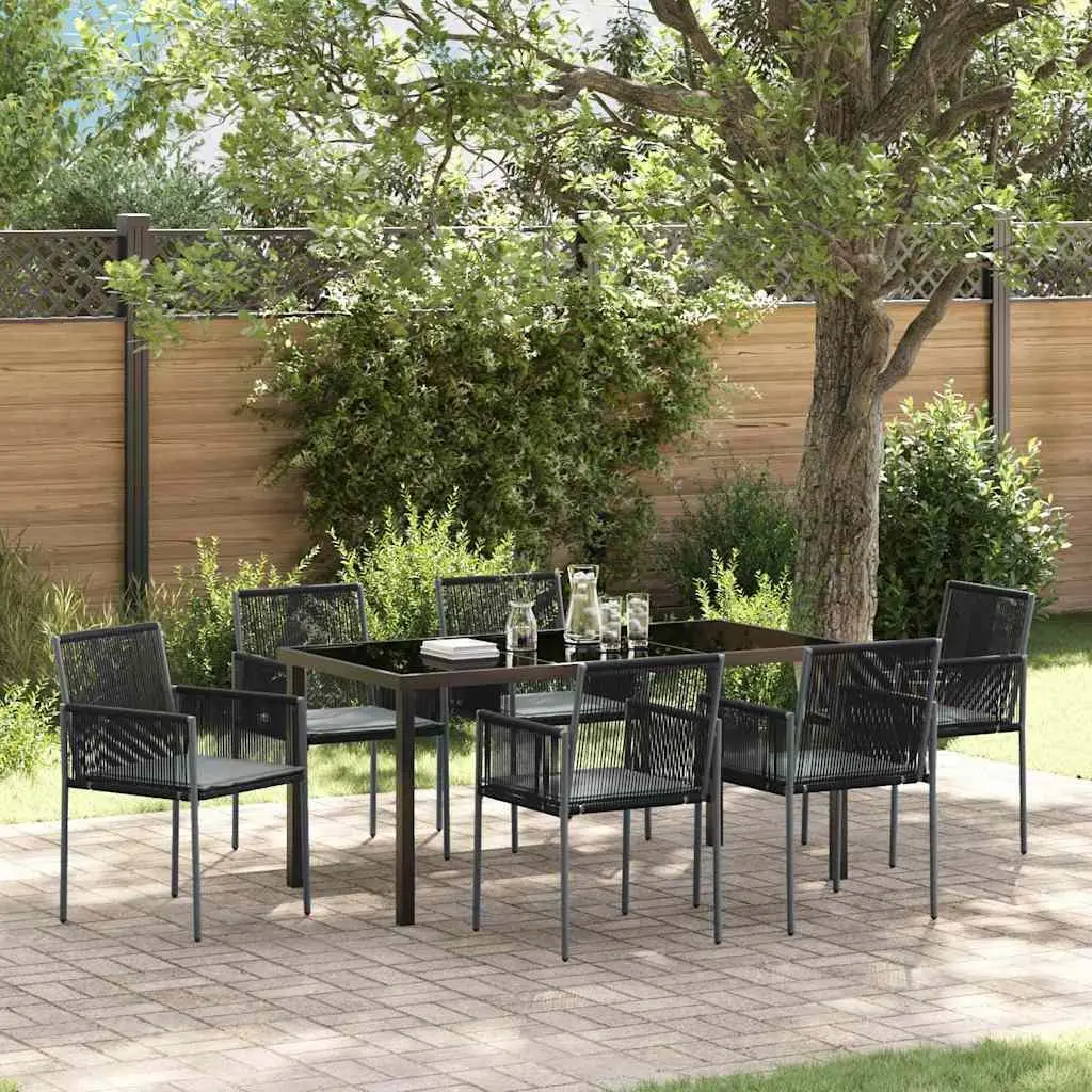Garden Dining Set 7 Piece Black Outdoor Furniture Poly Rattan Steel Frame