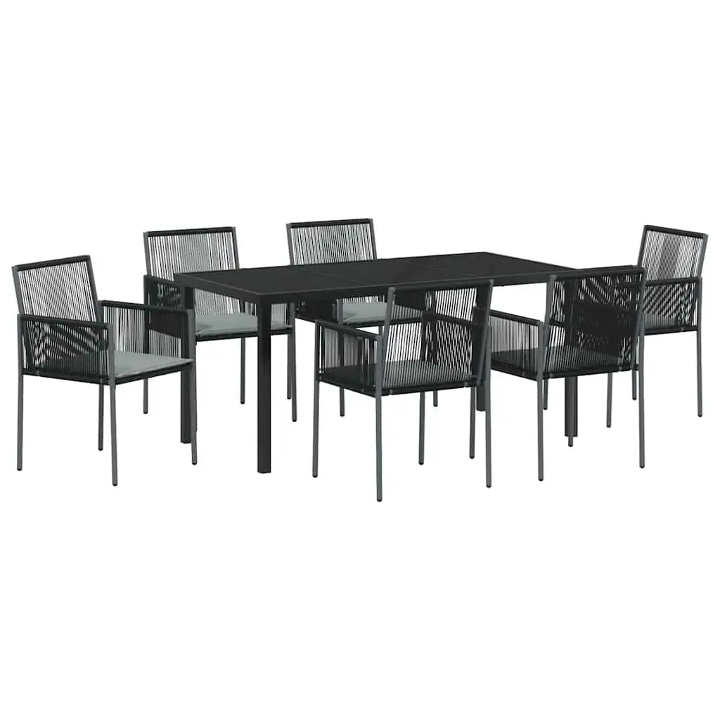 Garden Dining Set 7 Piece Black Outdoor Furniture Poly Rattan Steel Frame