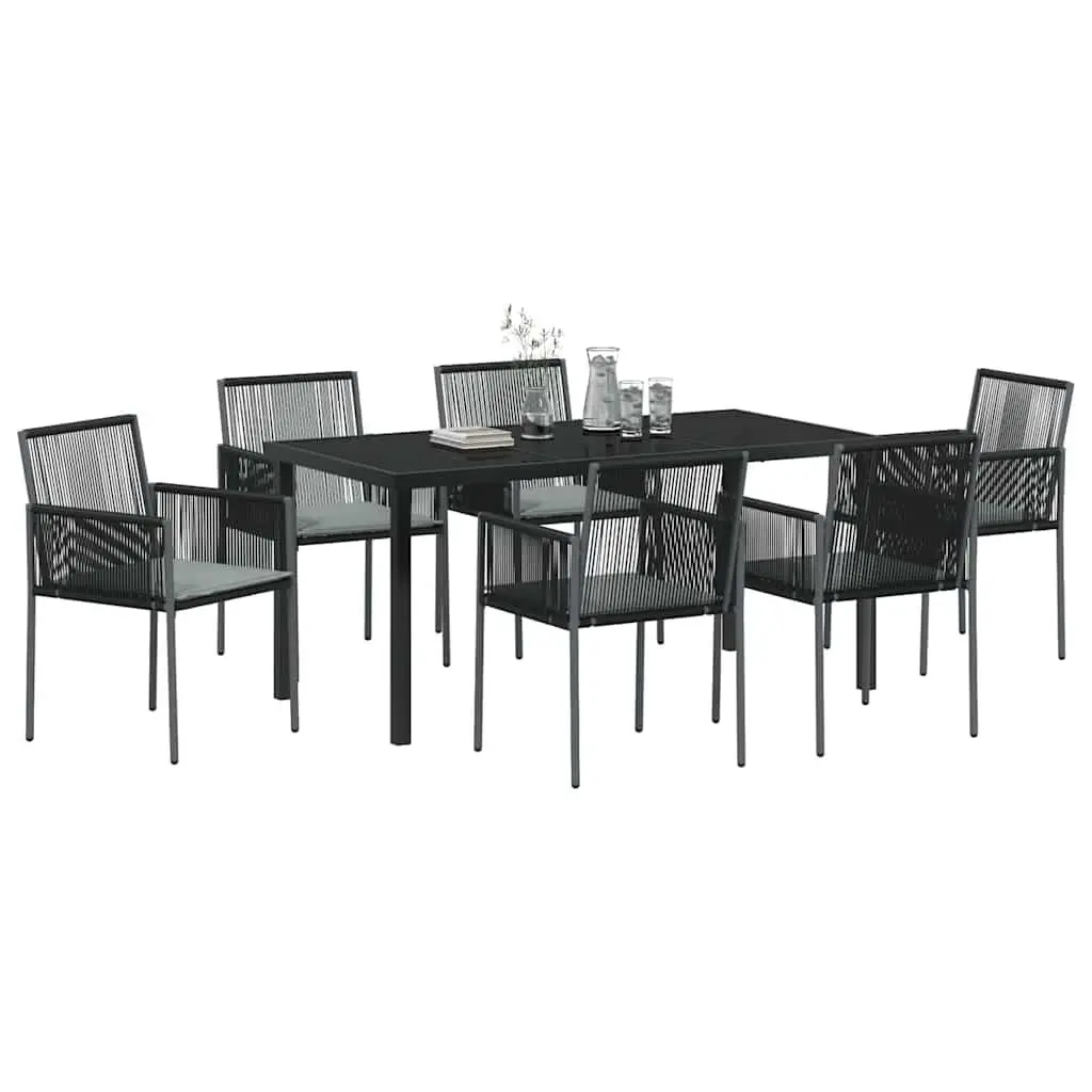 Garden Dining Set 7 Piece Black Outdoor Furniture Poly Rattan Steel Frame