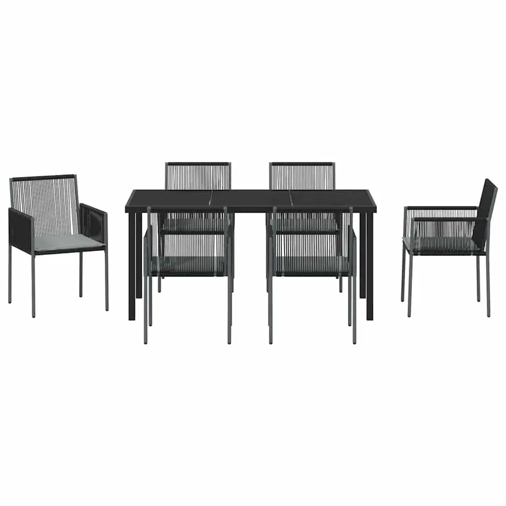 Garden Dining Set 7 Piece Black Outdoor Furniture Poly Rattan Steel Frame