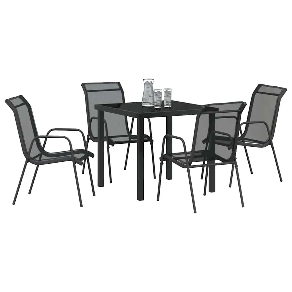 Garden Dining Set 5 Piece Black Powder-coated Steel Frame Textilene Seats